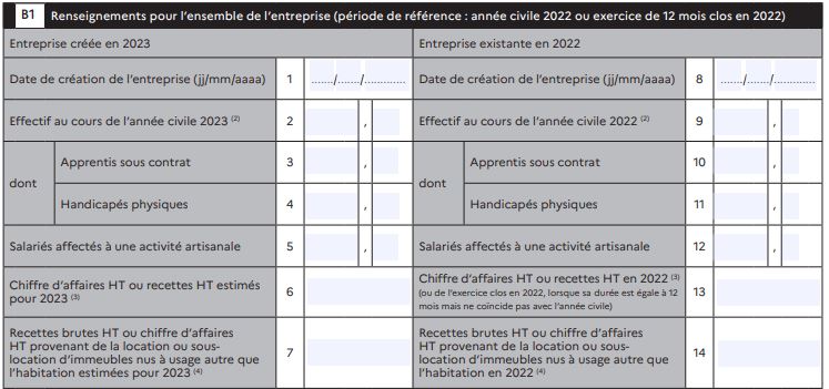 formulaire 1447 cadre B1 Renseignements pour entreprise